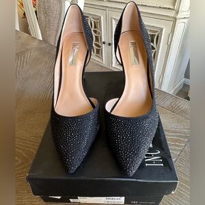 INC InternationalConcepts Black sequin Kenjay Pointed Toe D'Orsay Pumps 10 BNIB